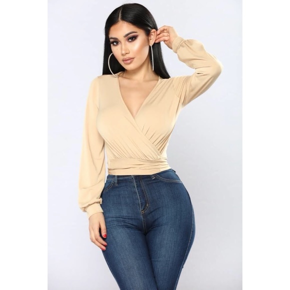 Fashion Nova Tops - Fashion Nova Wrap Blouse Camel NWT Size Small